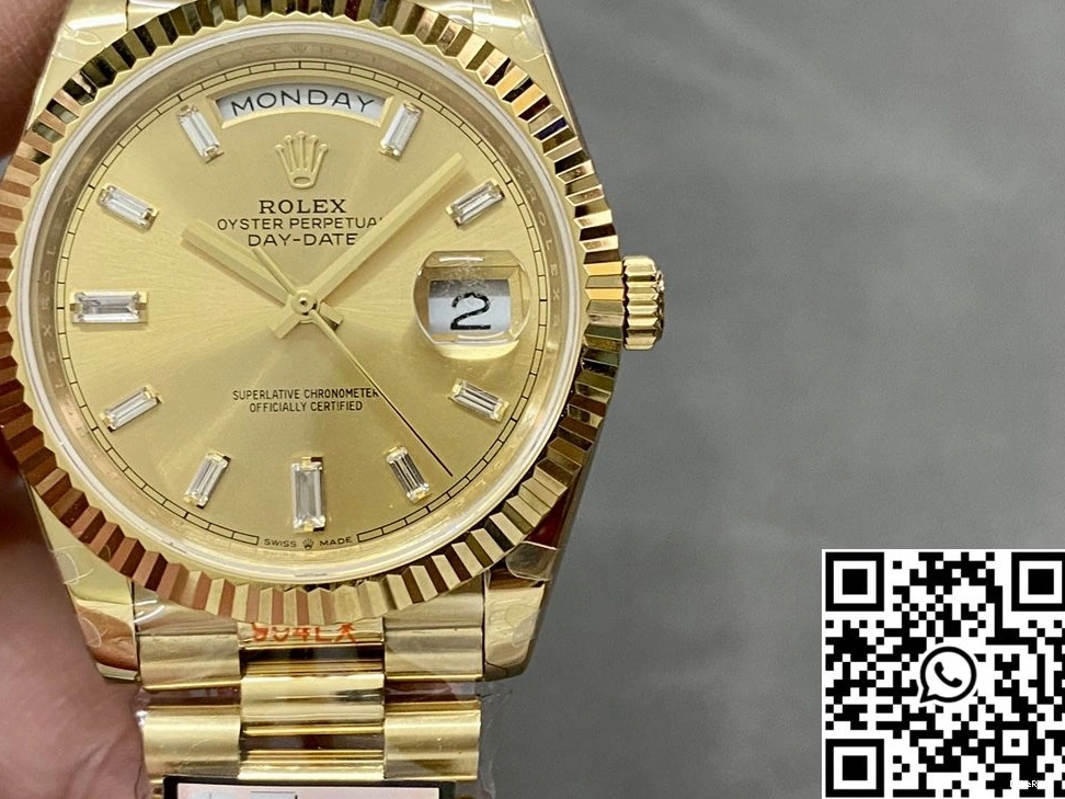 M228238-0005 Steel Tungsten Diamond Day Gold Rolex Date QF Dial v5 Hourmarker Factory 0504